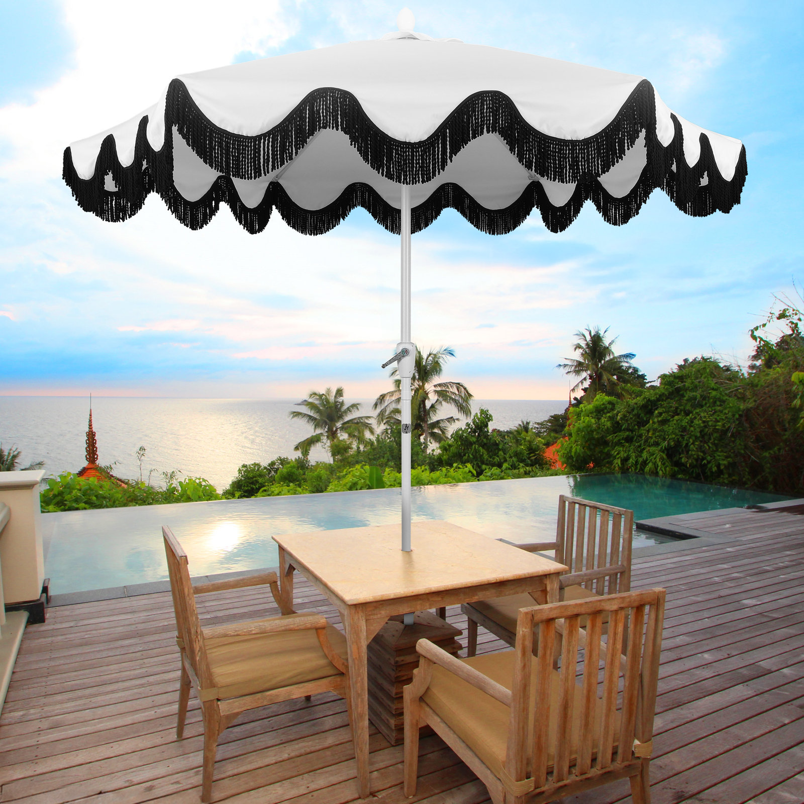 Teretha 9' Market Umbrella, White, White/Black