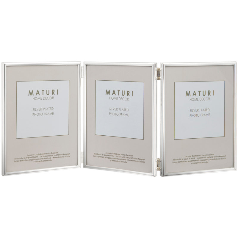 Silver Plated Triple Photo Frame - Thin Edge Portrait, 13cm x 18cm