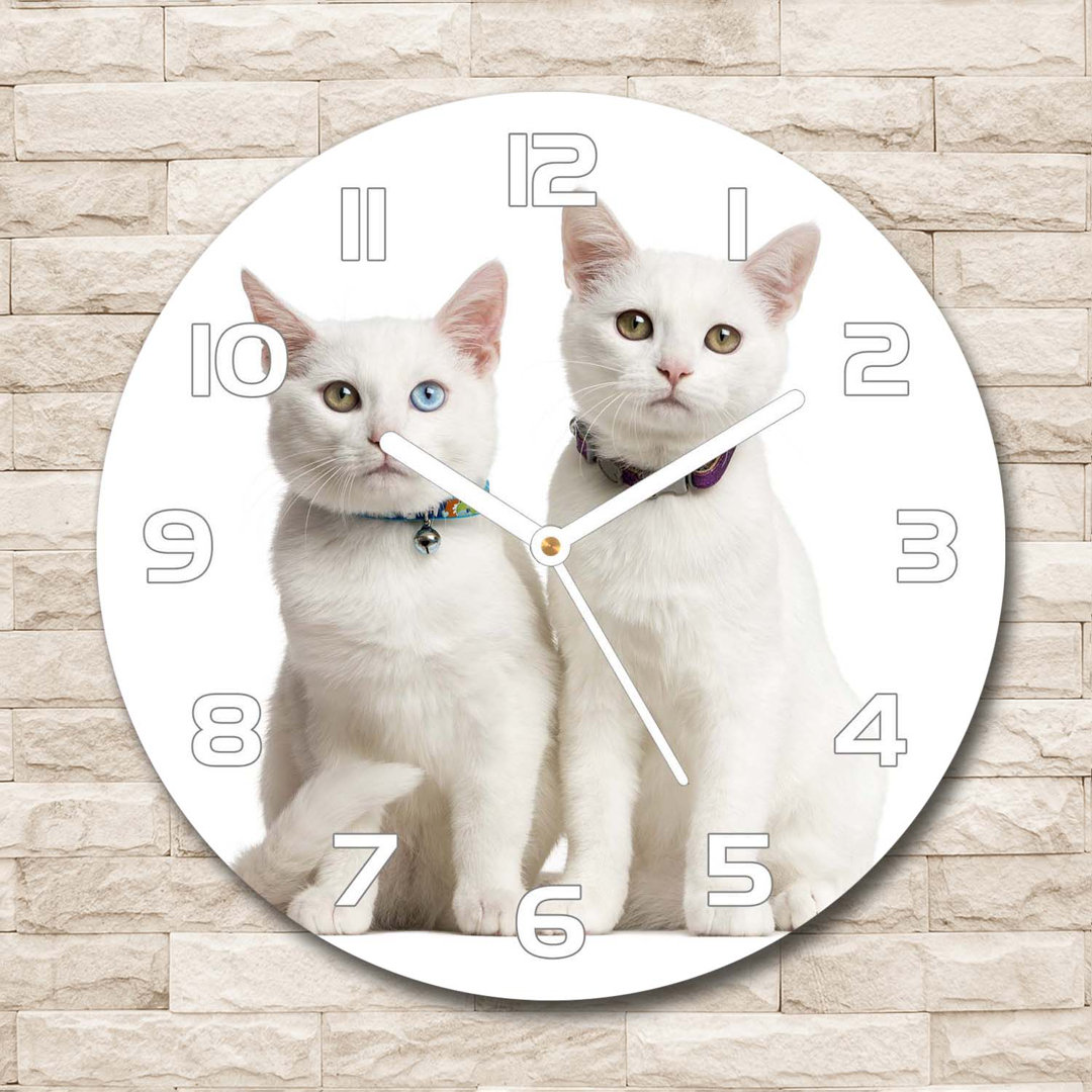 Analoge Wanduhr aus Glas White Cats 30 cm Geräuschlos