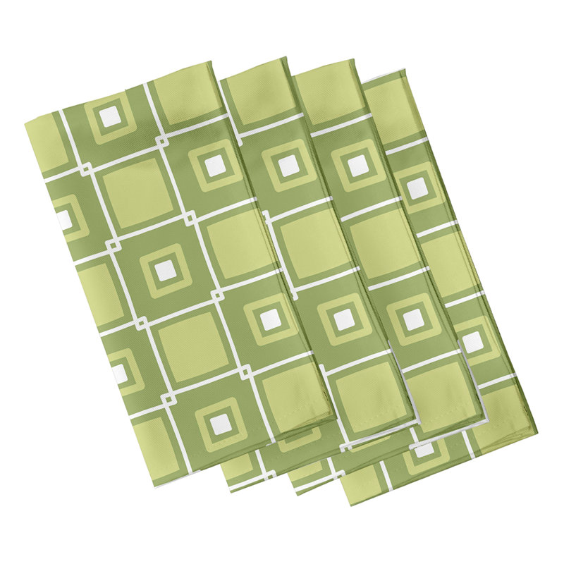 Krut Polyester Geometric Square Napkin, Green