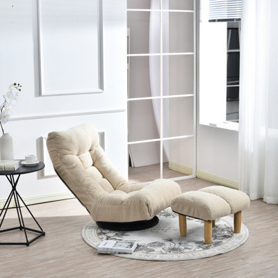 Japanese - Style Single Reclining Chair For Quiet Moments Ergonomic Design With 3 Adjustable Backrests, Built In Spring Seat, 360 Degree Rotation Study Lazy 3D Decompression, , White Colour