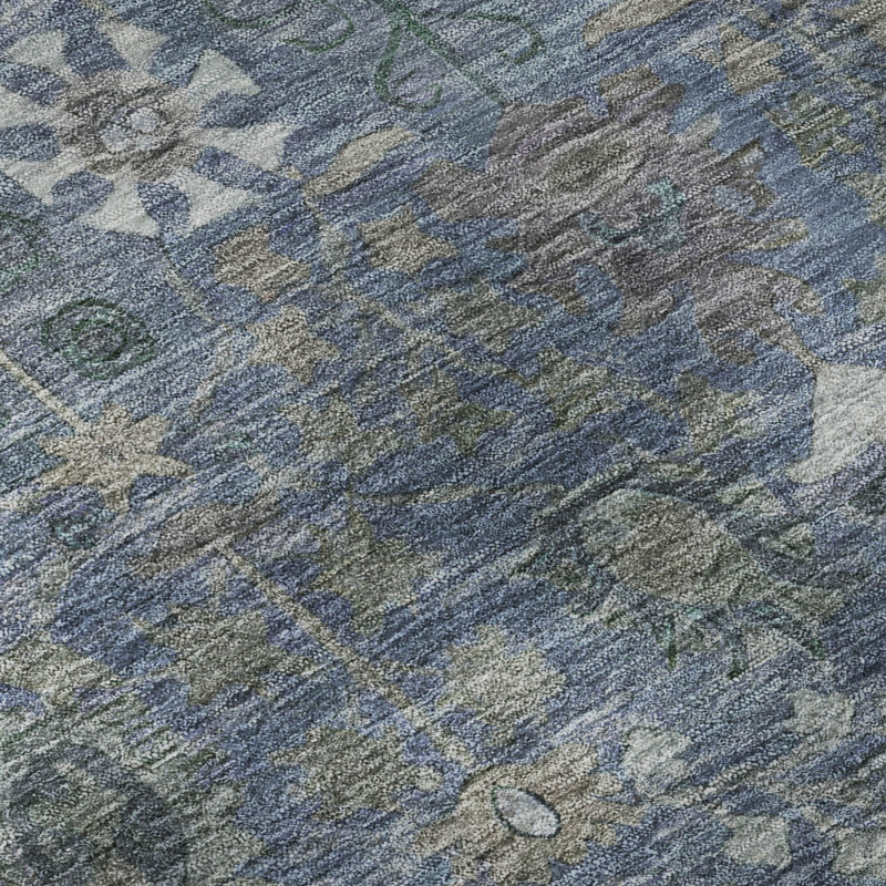 Premium Machine Washable Mayfield AMF2231 Global Rug, Blue, 5' x 7'6"