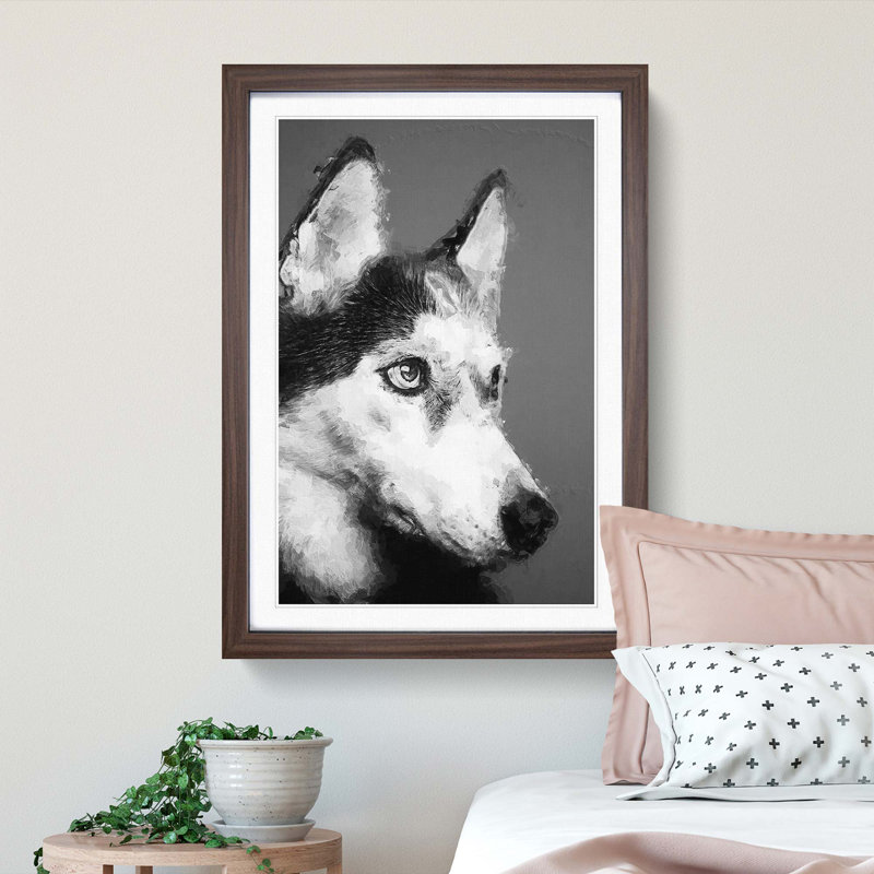 Husky Dog in Abstract - Framed Print, 91cm H x 60cm W x 2cm D, Walnut