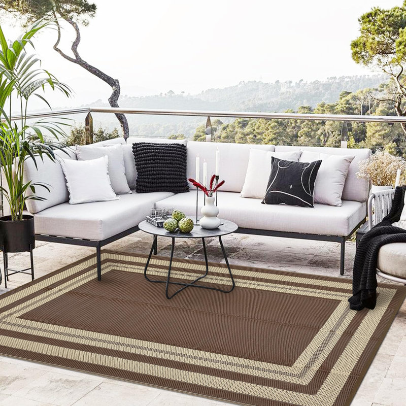 Outdoor Rug 9x12 Waterproof Patio Rug Reversible Plastic Straw Rugs Camping Mat Modern Geometric Portable Foldable Large Rugs for RV Porch Balcony Picnic Beach Backyard Beige Panel
