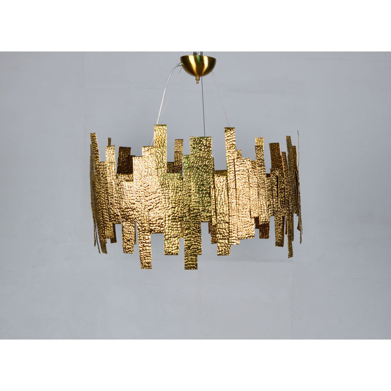 Lustre tambour clair, lampe à suspension, H 42 po x l 54 po x P 54 po, Cuivre brossé