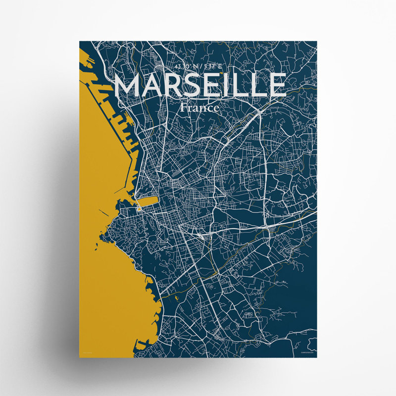 Marseille City Map In Amuse - No Frame Print, 24cm H x 18cm W x 0.05cm D
