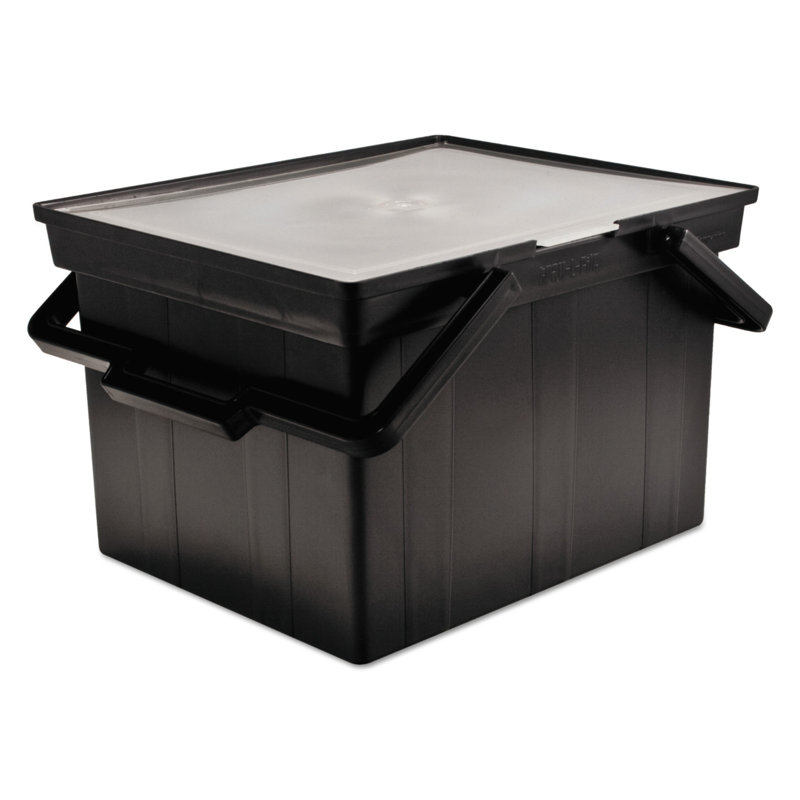 Black Portable Plastic File Box with Hinged Lid and Handles