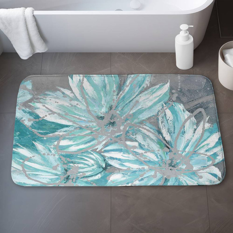 Three little abstract blue flowers Bath Mat with Non-Slip Backing - Quick Dry Memory Foam Bathroom Rug - Absorbent - Modern Plush Spa-Style - Machine Washable