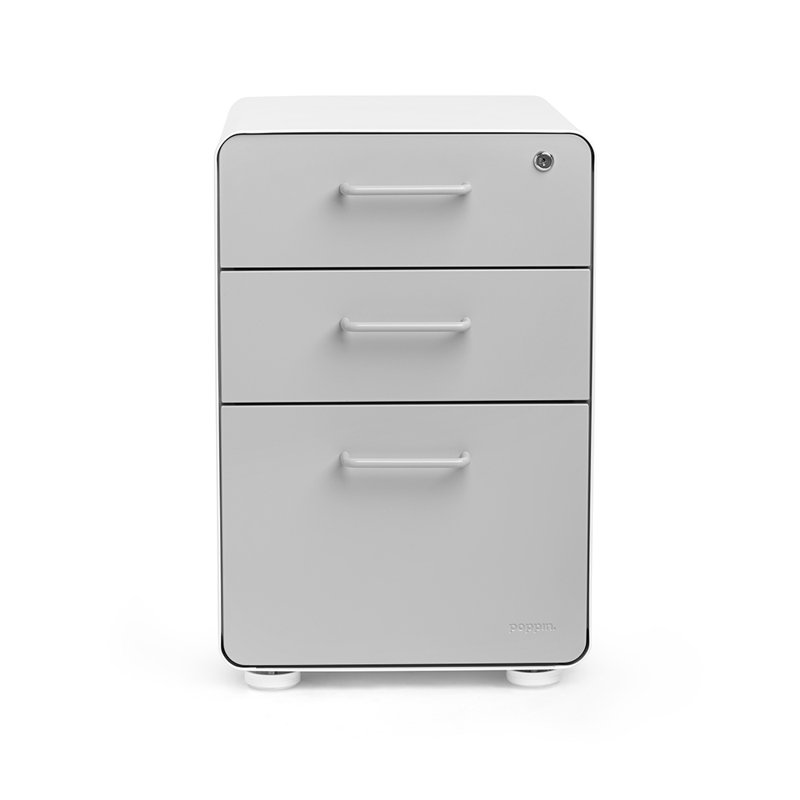  Classeur à 3 tiroirs sans roulettes Stow, Blanc / gris clair, Sans roulettes
