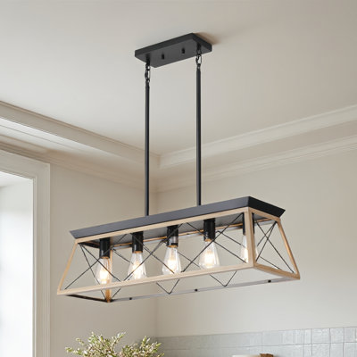 5 - Light Kitchen Island Linear Pendant with Wood Accents
