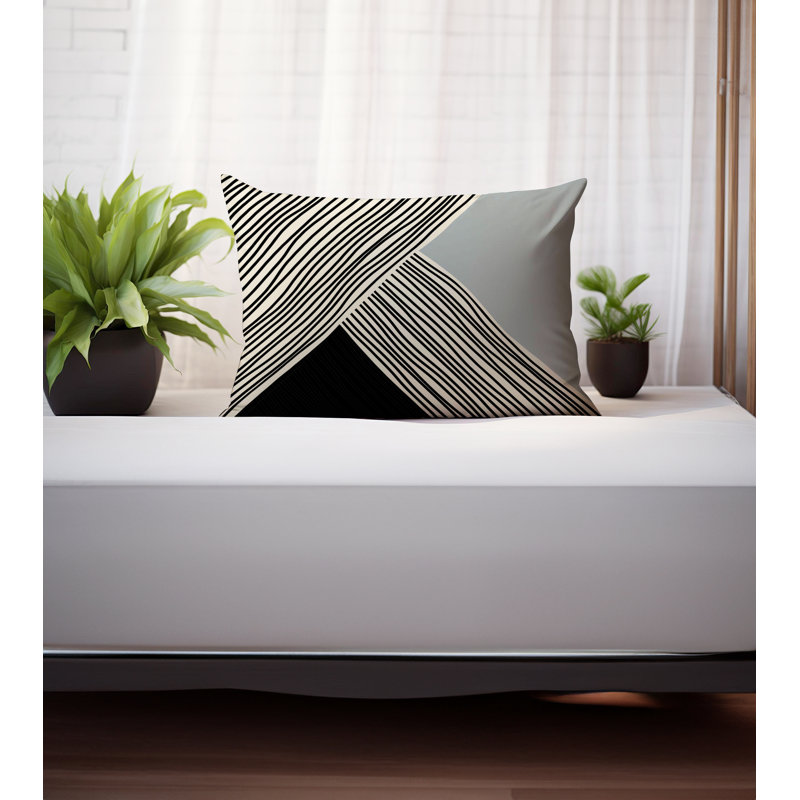 Coussin intérieur \/ extérieur Mitzi Minimalist, H 14 po x l 20 po, Gris / Crème / Noir
