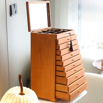 Orange Rectangular Solid Wood Jewelry Armoires