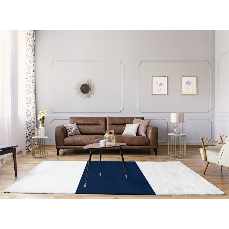 Tapis à rayures en poly-bleu, Rectangle 8 pi x 10 pi