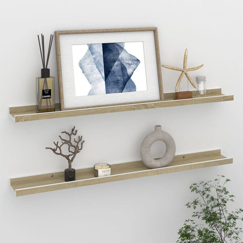 Gracelan 2 Piece Picture Ledge Wall Shelf, 3 cm H x 80 cm W x 9 cm D, White/Sonoma Oak