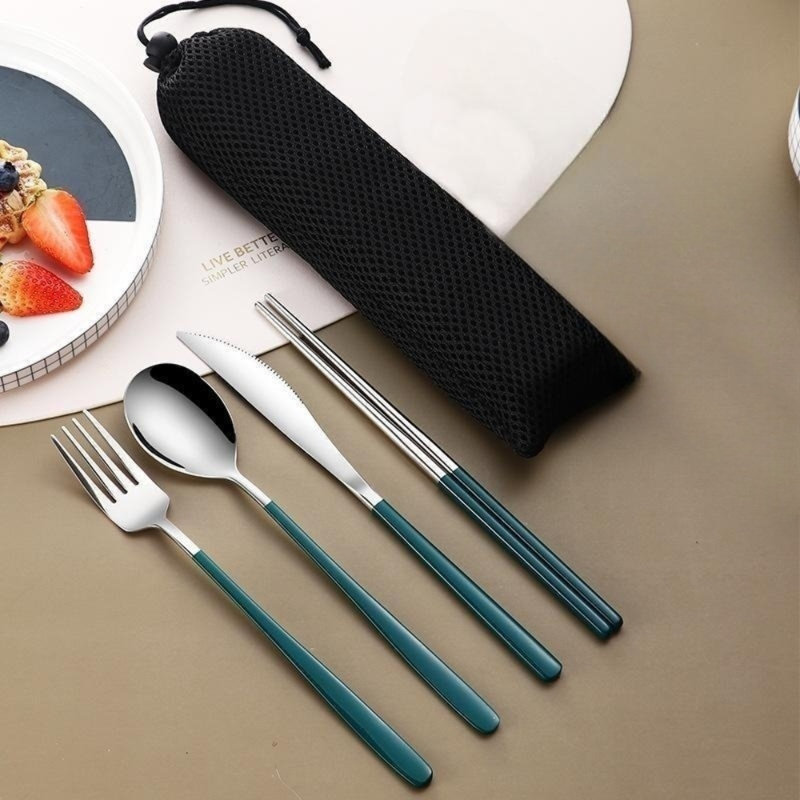 Ebern Designs Groetzner Stainless Steel Flatware Set, Green
