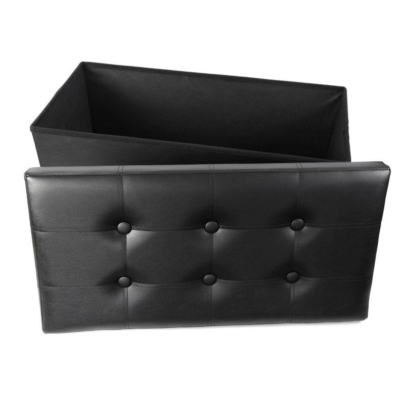 Repose-pieds rectangulaire en similicuir avec rangement 30,7 po, Similicuir noir