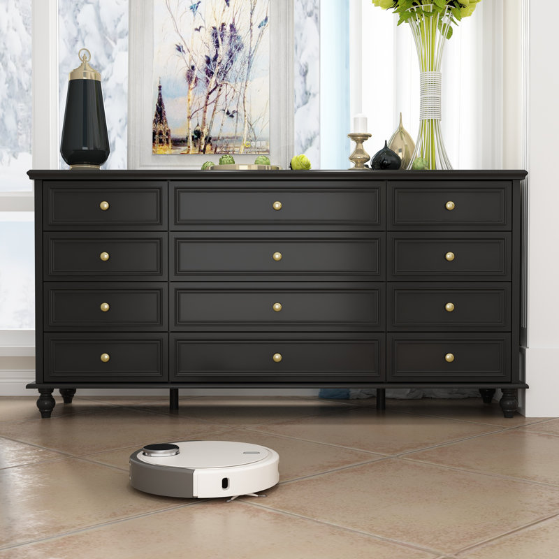 12-Drawer Accent Chest With Elegent Design, Black