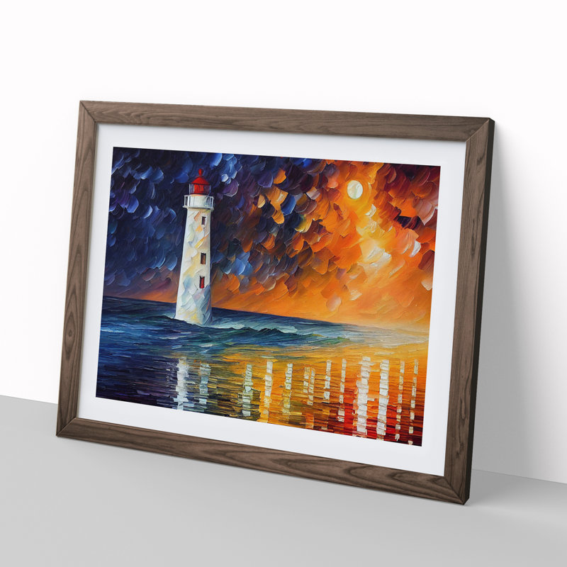 Colourful Lighthouse Vol.4 1 Piece Painting, 25cm H x 34cm W x 2cm D, Walnut Framed
