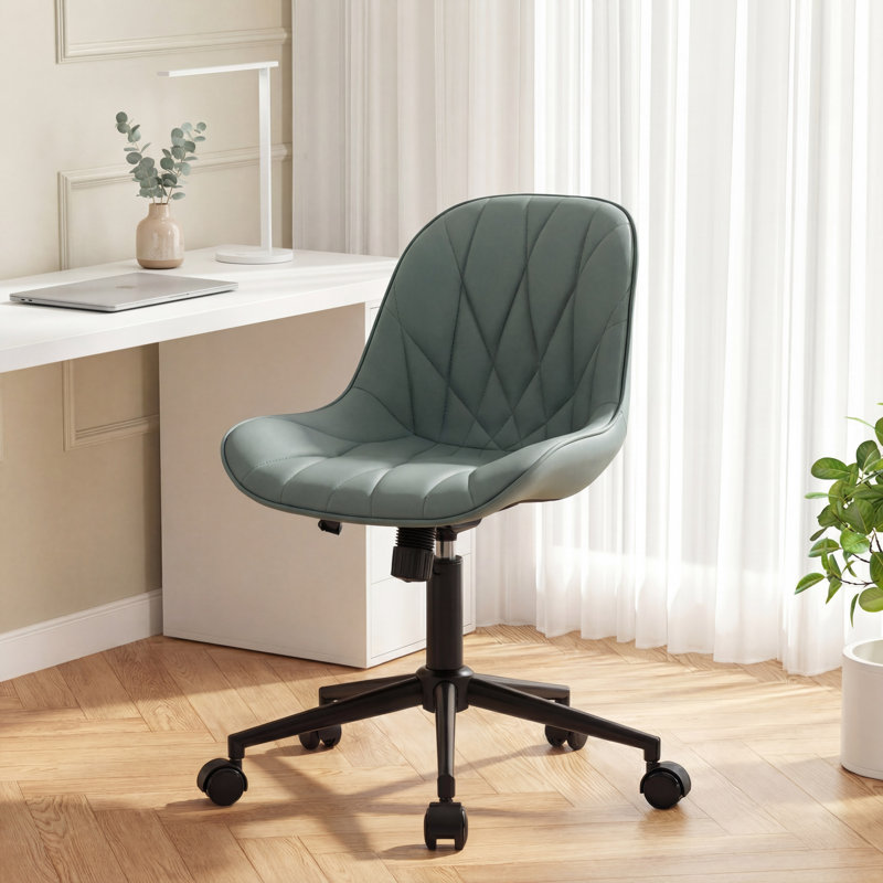 Darlaine Armless Swivel Office Chair Faux Leather Upholstered Waterproof Desk Chair Ergonomic Adjustable Computer Chair