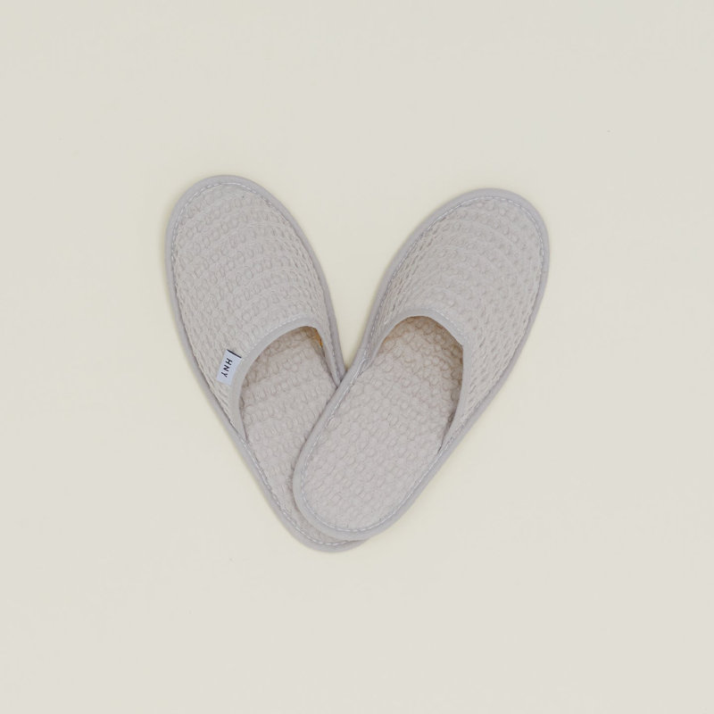 Pantoufles simples en coton gaufré, Gris clair, Petit