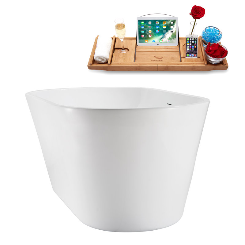 1491mm x 749.3mm Soaking Acrylic Bathtub, Brushed Brass/Glossy White