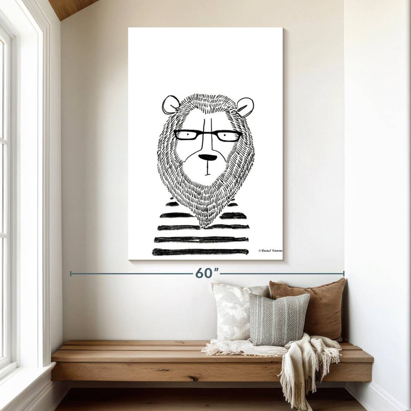 Lion dans des verres, H 51 po x l 34 po
