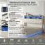 White Velvet Ottoman Bed with LED & Charging Headboard, 2-Tier Storage Shelf, 90/140/160x200cm-73735360