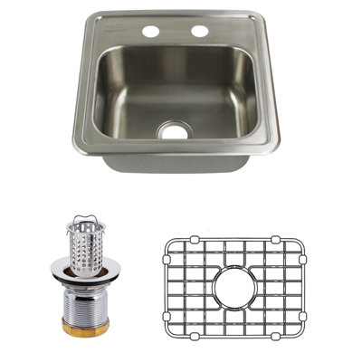 Évier de cuisine à montage sur plan 15 po x l 15 po avec grille d’évier et ensemble de drain Select