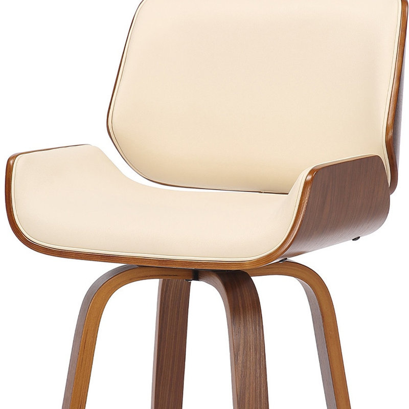Chaise de bar pivotante en similicuir et bois massif, Siège beige / structure brune