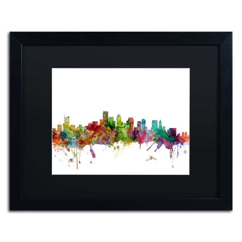 « boston massachusetts horizon », impression encadrée rectangulaire, H 11 po x l 14 po x P 0,5 po, Noir, Cadre noir