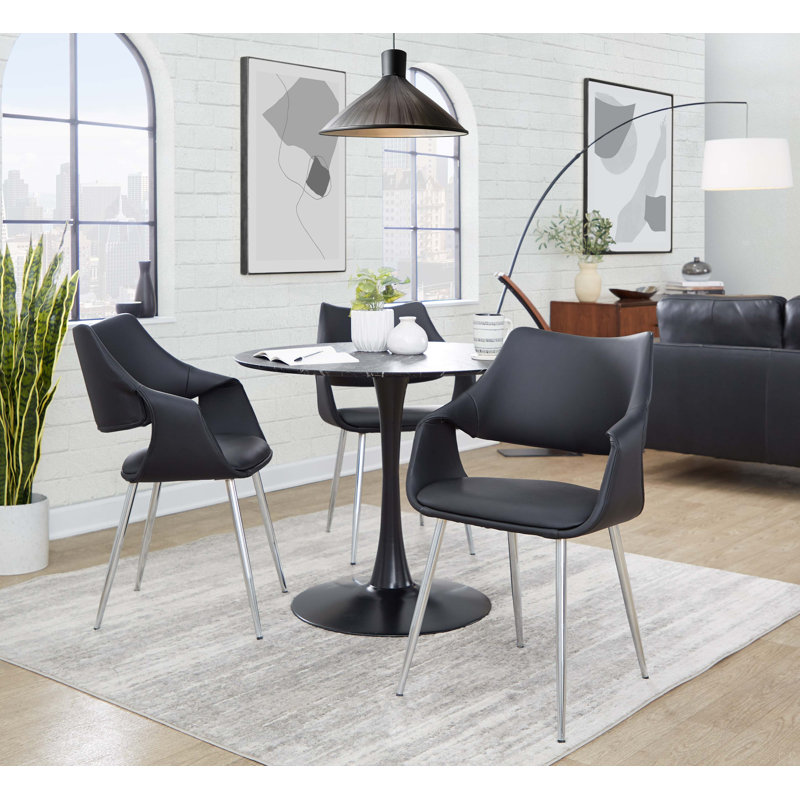 Chaise en métal et similicuir élégant - ensemble de 2, Noir, Argent