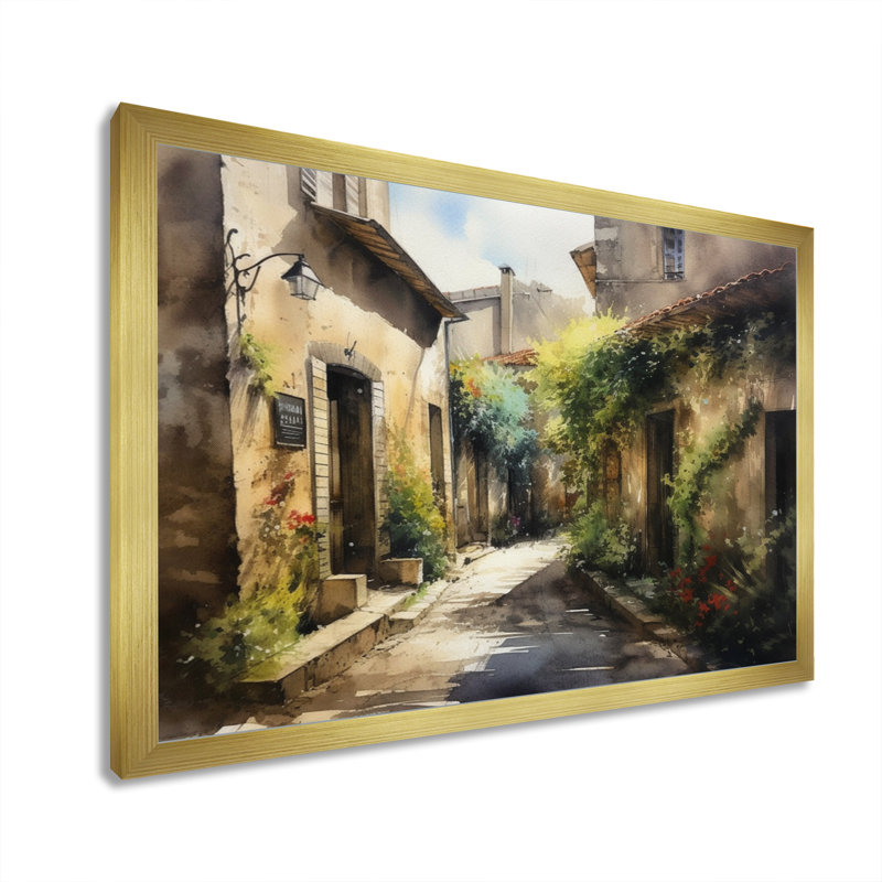 Ribana Mediterranean Village Street II sur impression sur toile, H 12 po x l 20 po x P 1 po, Encadrement doré