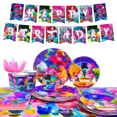 Trolls Party Supplies,114pcs Trolls Party Tableware Set