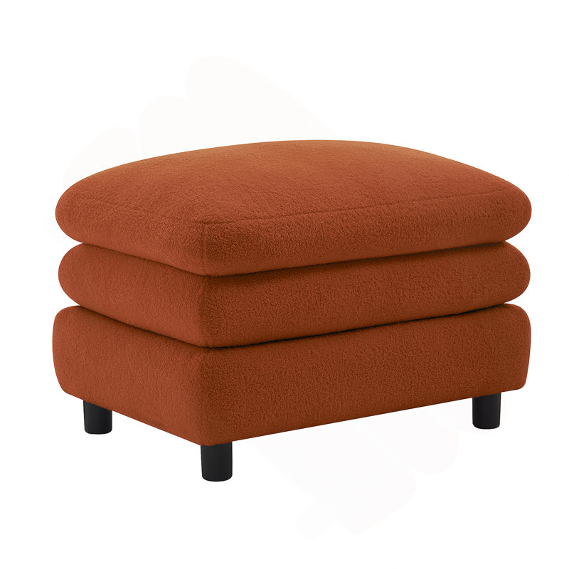 Vitoria Curved Ottoman Teddy Fabric -Orange, Orange