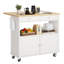 Îlot de cuisine roulant avec barre à déjeuner à abattants pliable, chariot de cuisine l 35,4 po avec armoire de rangement et 2 tiroirs, îlot de cuisine mobile avec porte-serviettes, roues verrouillables, blanc