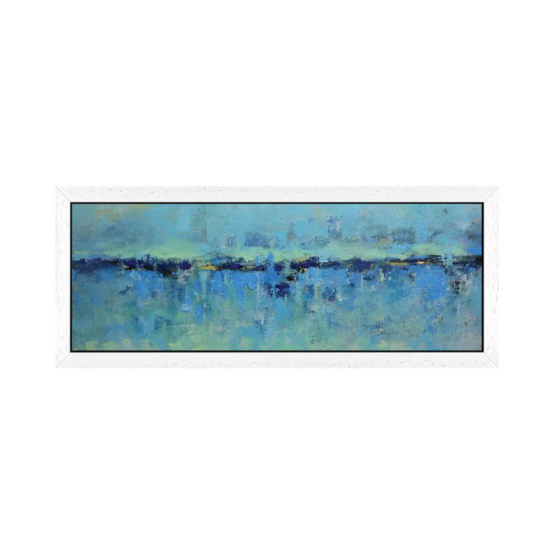 Abstract Seascape XXI by Radiana Christova - Panoramic Painting on Canvas, 121.92 cm H x 40.64 cm W, White Framed