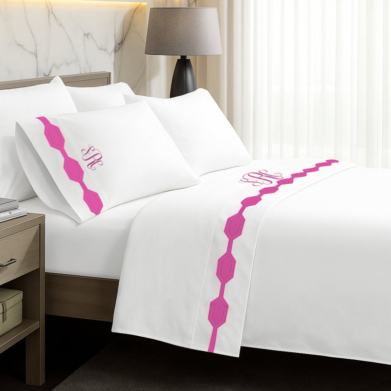 Monogram Hexagonal Applique Border Cotton Sheet Set, King Sheet Set, Yes