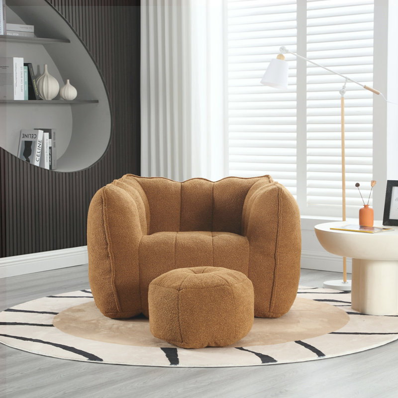 Canapé-lit carré confortable avec repose-pieds, Chenille kaki, H 26 po x l 42,5 po x P 33,5 po