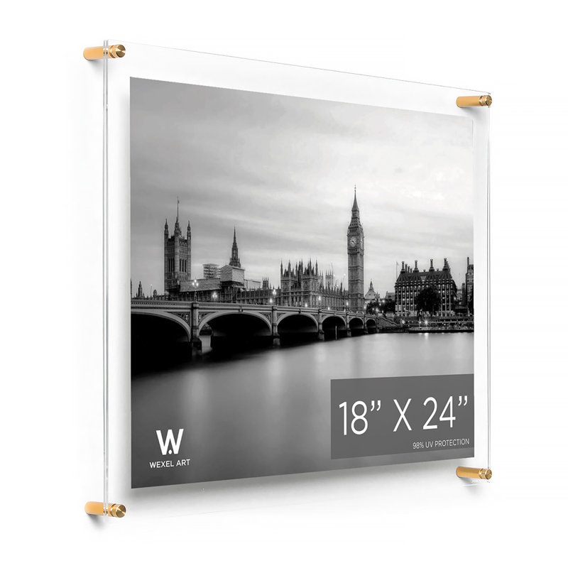 Clear UV-Grade Acrylic Modern Floating Picture Frame, 18" W x 24" H, Gold