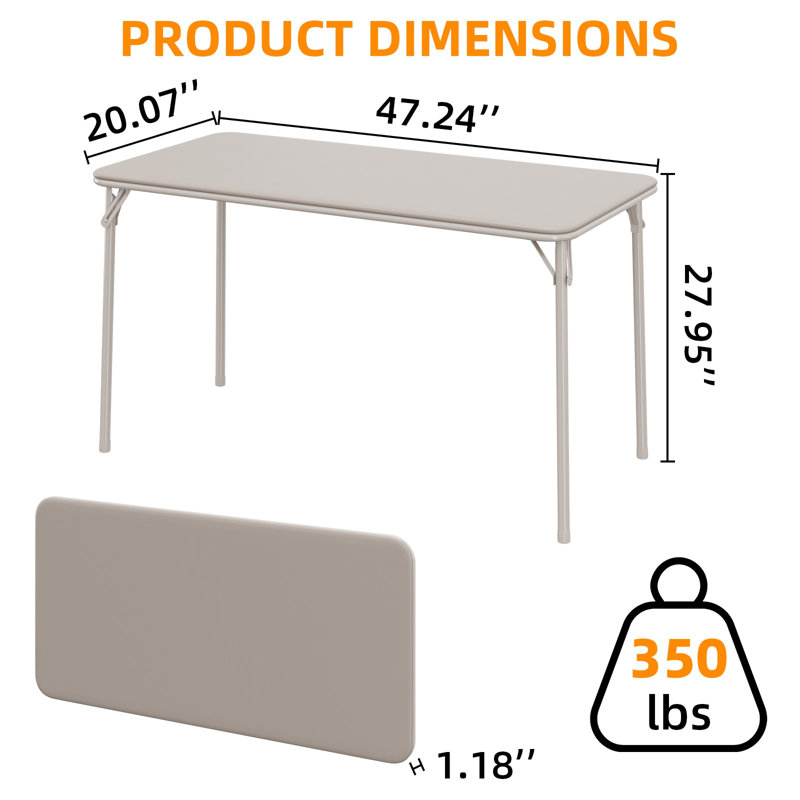 Folding Table, Portable Folding Card Rectangle Table With Sturdy Metal Frame, PU Leather Upholstered Foldable Table, Beige