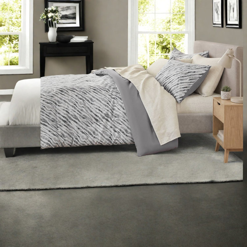 -Piece King Bedding Sets, Polyester Microfiber, Modern Grey Bedroom Set