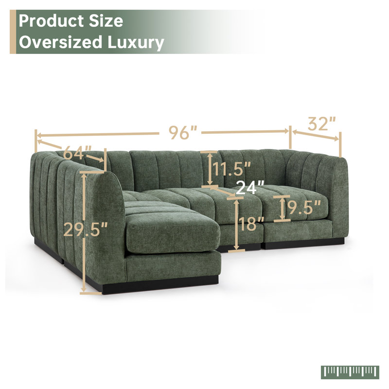 Canapé-lit modulaire en L Chenille, Chenille verte