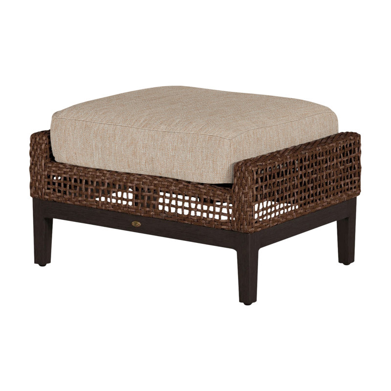 Peninsula Outdoor Ottoman with Cushion, No welt + Standard fill, Mahogany/Chestnut, Canvas Sand