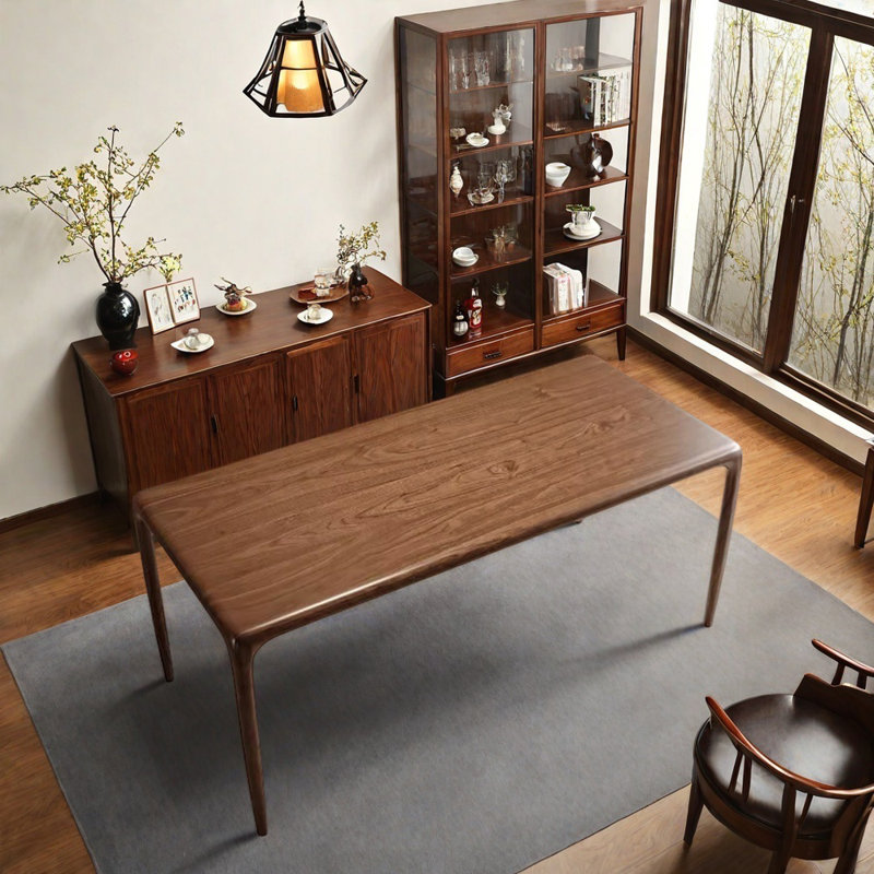 Minimalist All-solid Wood Rectangular Dining Table, 29.52"H x 62.99"L x 31.49"W, Dark Brown