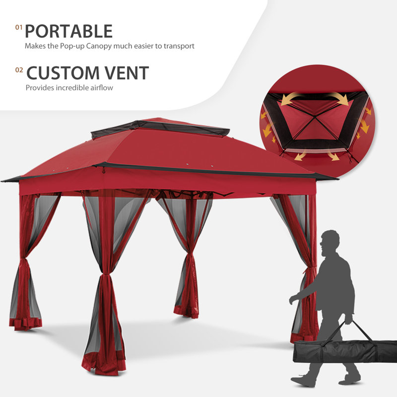 Red Steel Pop-Up Gazebo with Mesh Sidewalls