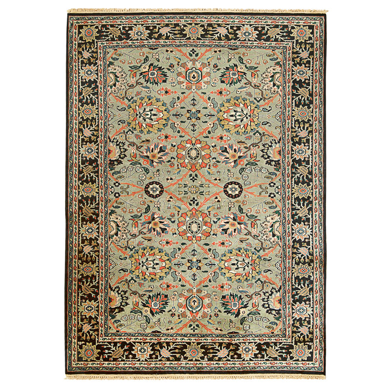 Tapis vert clair et noir noué à la main de haute qualité