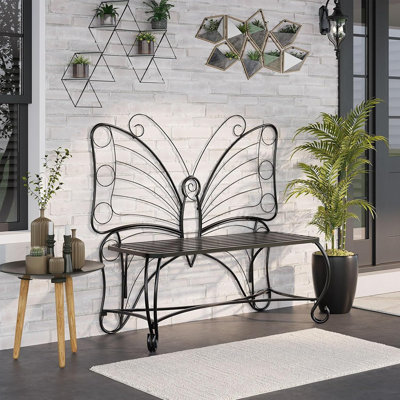 Garden Bench Outdoor Porch Bench, Double Seats Outdoor Bench, Butterfly Bench For Outside, Black Butterfly Chair Thickened Metal Frame For Garden,Yard by JES ENTERPRISES