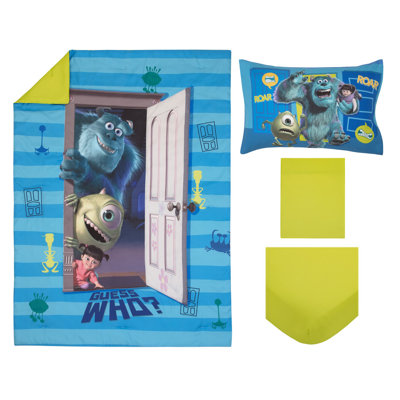 NoJo Disney Monsters Inc. Guess Who Blue and Green Sully, Mike, and Boo 4 Piece Toddler Bed Set