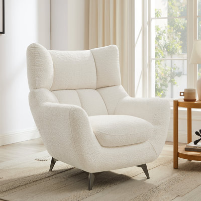 34.65''Modern Boucle High-Back Wingback Accent Reading Armchair