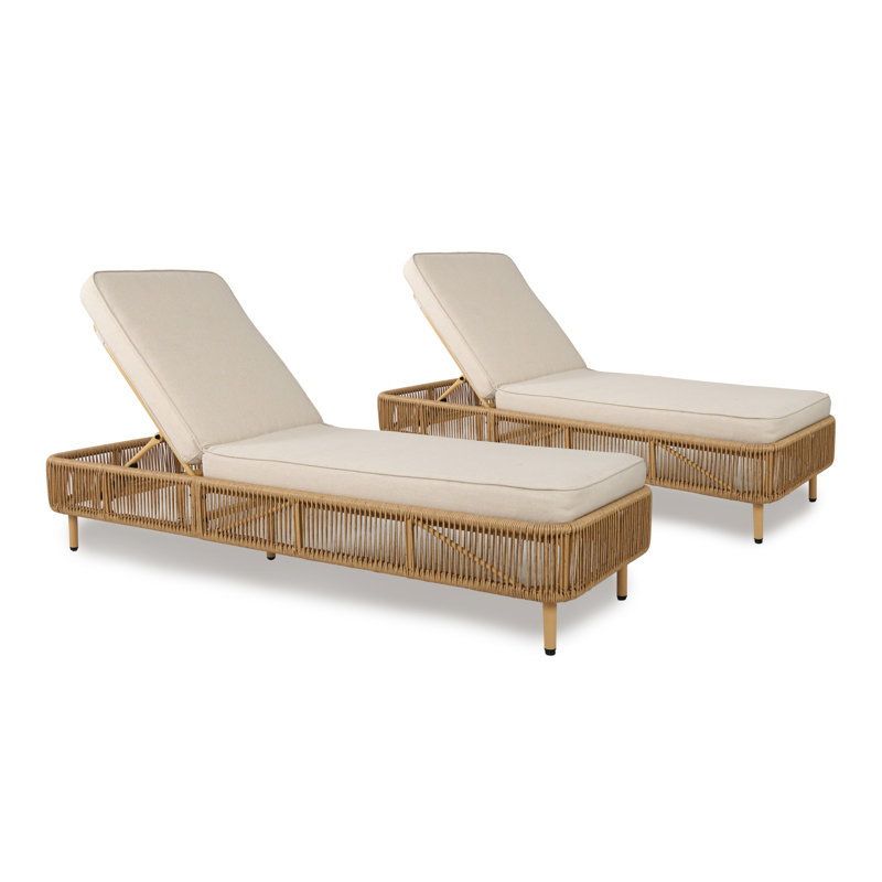 Chaise longue d'extérieur avec coussin et 5 dossiers réglables, ensemble de 2, Brown, 2
